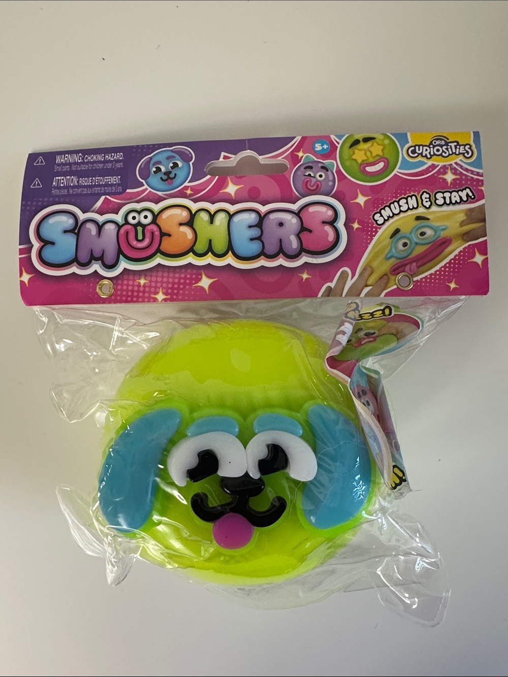SMUSHERS Neon Yellow & Blue Puppy Dog Face Squishy Fidget by Orb Curiosities